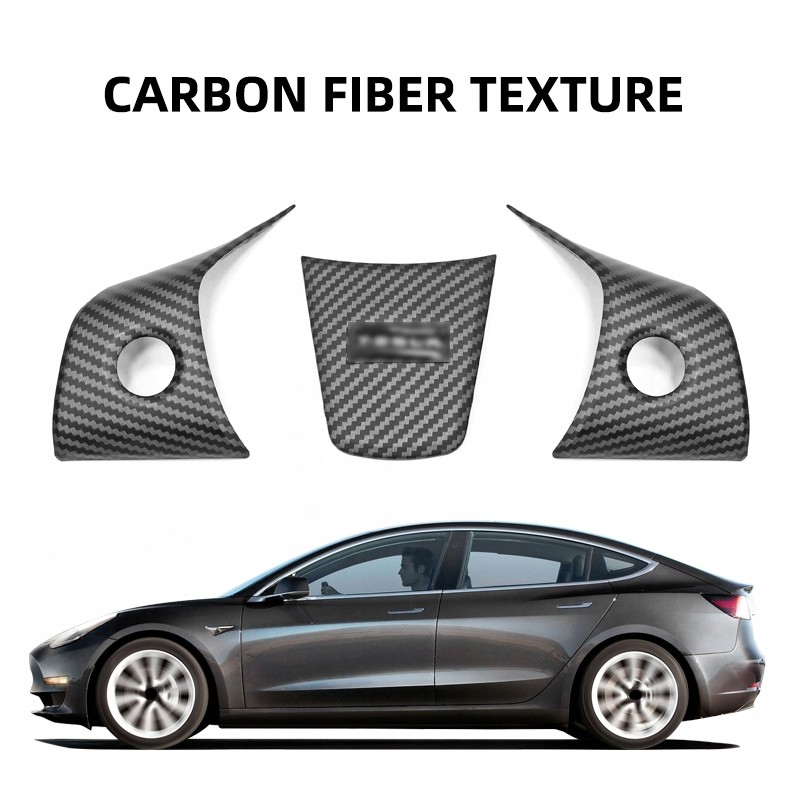 Naklejki na kierownicę Tesla Model 3 carbon 3 szt.